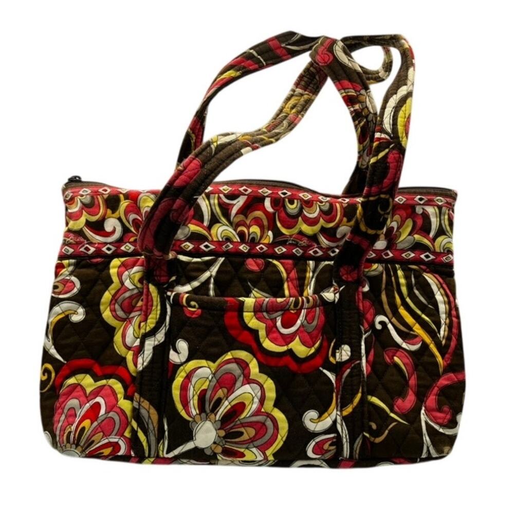 Vera Bradley Puccini Zip Tote Quilted Floral Shoulder Bag Brown